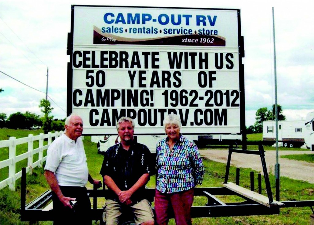 Cy, Sam and Helen Parks celebrate the 50th anniversary of Camp-Out RV in 2012.