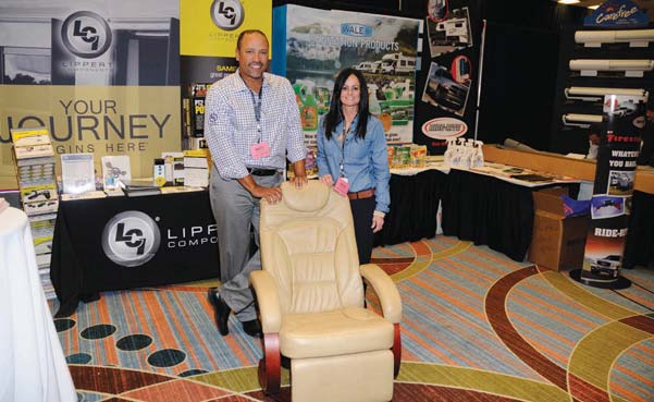Matt Clauss and Julie Walker from Lippert Components demonstrated the newest trend in seating comfort.
