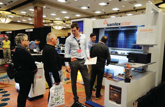 Cody Berg and the crew from Samlex Solar, of Burnaby, B.C. displayed a range of products including the new Evolution™ Series pure sine wave inverter.