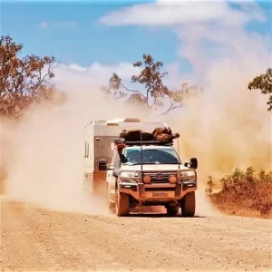 Driving on the red dusty roads of the Pilbara in Western Australia