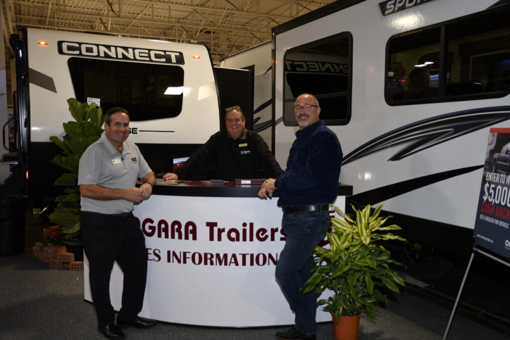 John Petrie and the team from Niagara Trailers displayed KZ-RV, Starcraft RV, Venture RV, and East to West Alta and Della Terra trailers.