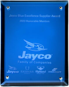 Jayco Blue Excellence Supplier honourable mention plaque.