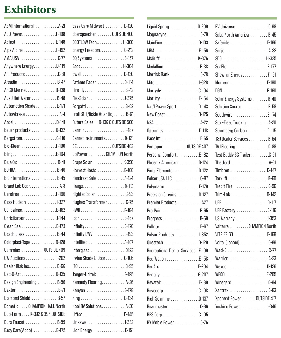 RV/MH Hall of Fame Supploier Show exhibitors - 2024