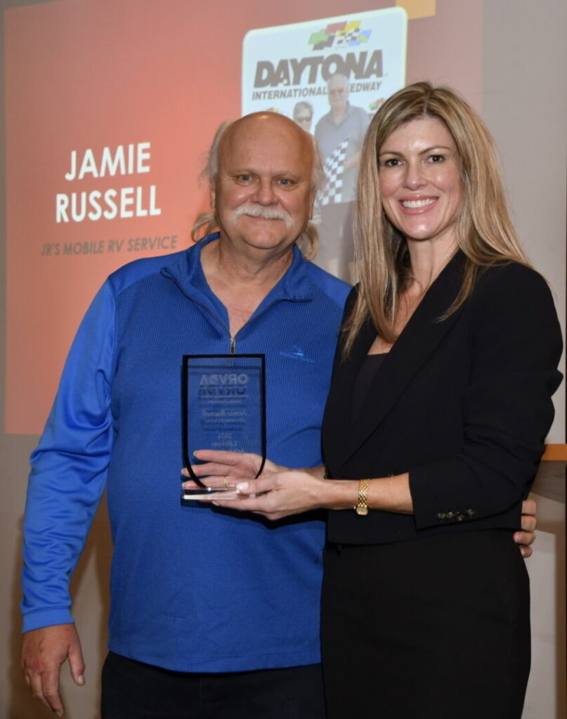 Jaime Russell, of JR's Mobile Service, Kingston, Ontario - "The RV Fixer" was recognized with the ORVDA Lifetime Achievement Award, at the ORVDA GM in Niagara on the Lake, Ontario.