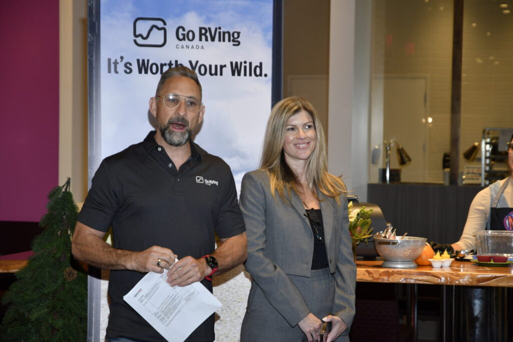 Chris Mahoney, left, from Go RVing Canada, and Natalie Conway, from ORVDA welcomed media and guests to the Toronto Fall RV Show,