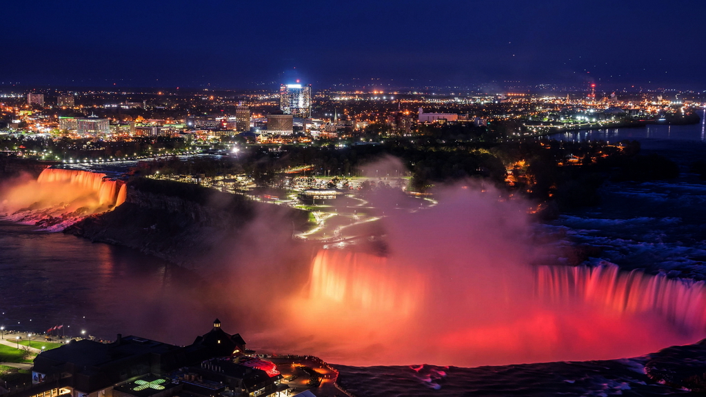 Niagara Falls at Night - seen from the lookout near the Marriott On The Falls main entrance.