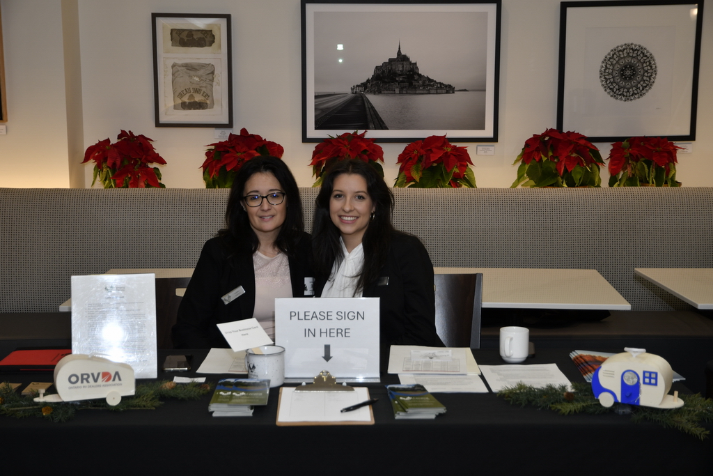 The Camping in Ontario and ORVDA team provided a range of background information for MPPs and their parliamentary staff members to study, at the Outdoor Hospitality Day at Queen's Park. Shown here are Sandra Galego, and Rebecca Cabral of Camping in Ontario.