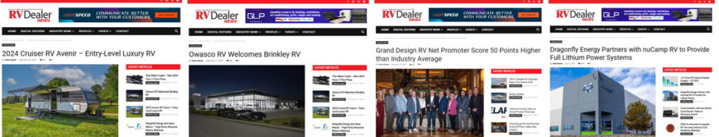 RV Dealer News website www.rvldealernews.com reaches the North American RV industry.
