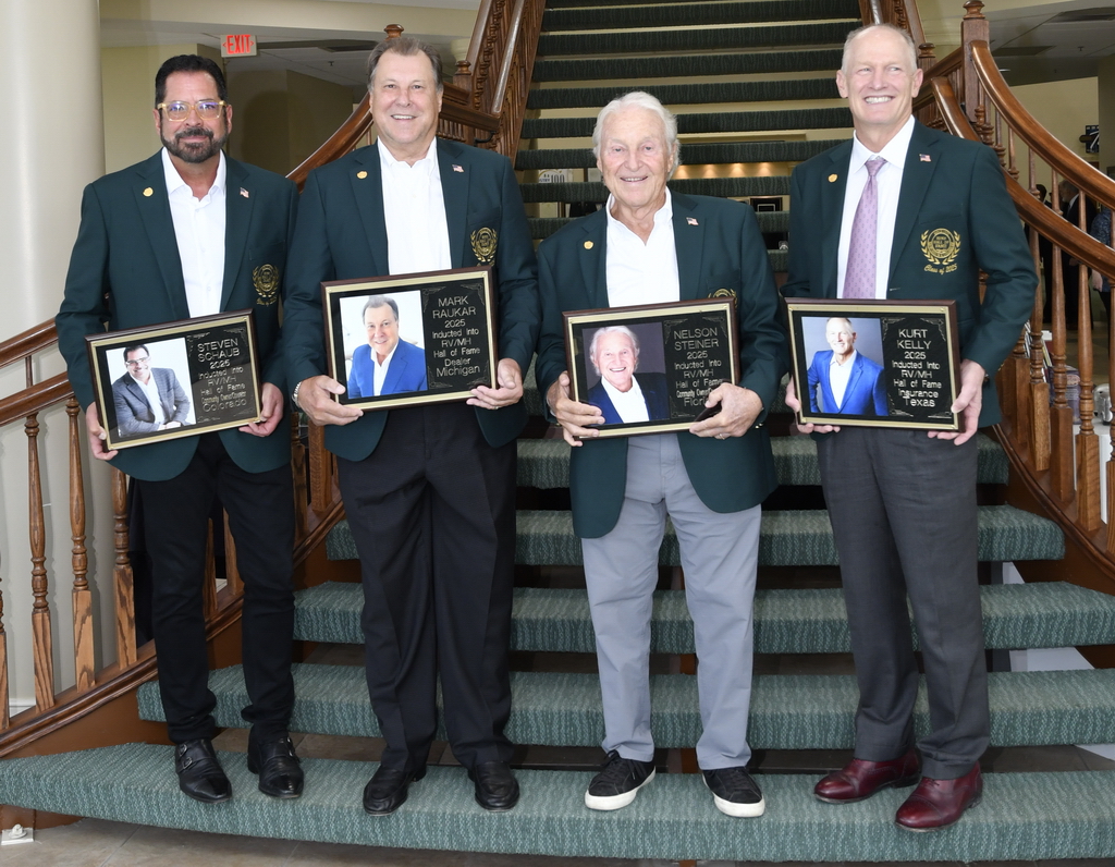 The RV/MH Hall of Fame Manufactured Housing inductees, Class of 2025 - L-R: Steven Schaub, Mark Rakunar, Nelson Steiner, Kurt Kelley.