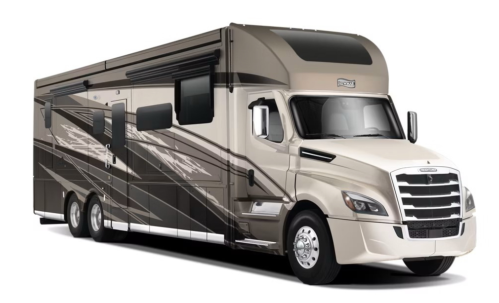 Newmar launched the 2026 Freedom Aire and Summit Aire models at the Hershey RV Show - the Summit Aire shown here rides on a Freightliner® Cascadia chassis - see the new models at https://www.newmarcorp.com/