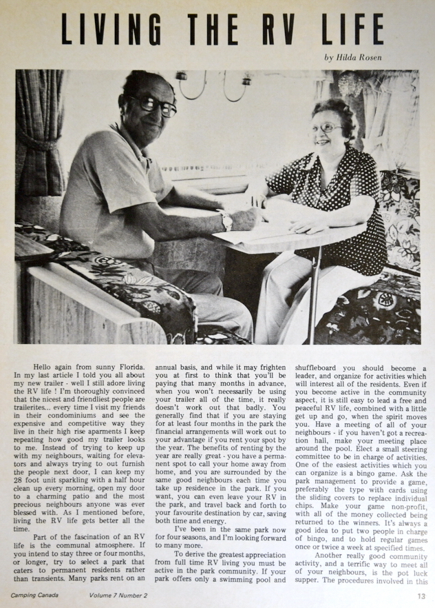 Jack and Hilda Rosen created the "Living the RV Life" series of articles in Camping Canada's RV Lifestyle Magazine.