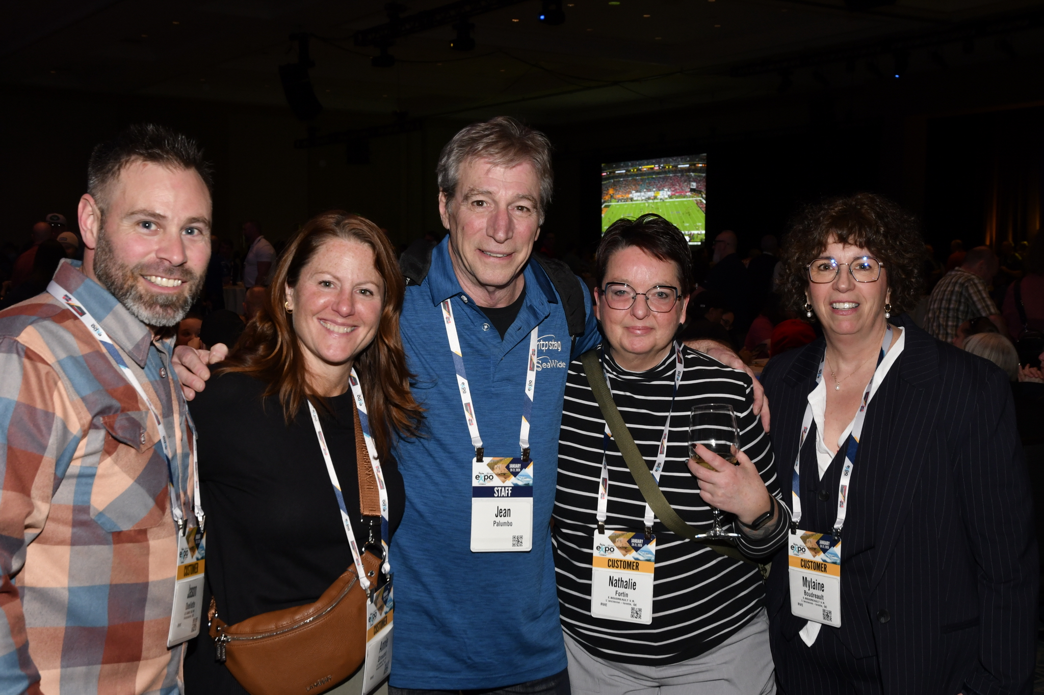 Quebec RV dealers with their NTP-Stag Canada rep Jean Palumbo, at the NTP-Stag SeaWide Expo in Orlando.