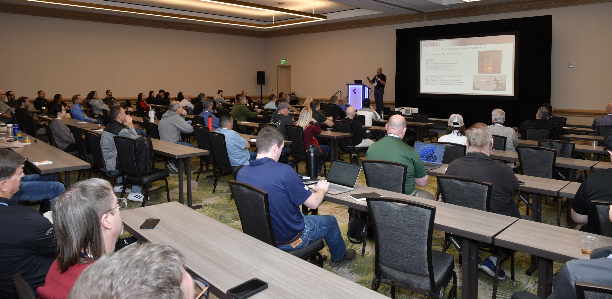 Brett Thomas from Hughes Autoformers presented “Power Solutions for Power Problems”.\, at the NTP-Stag SeaWide Expo in Orlando.