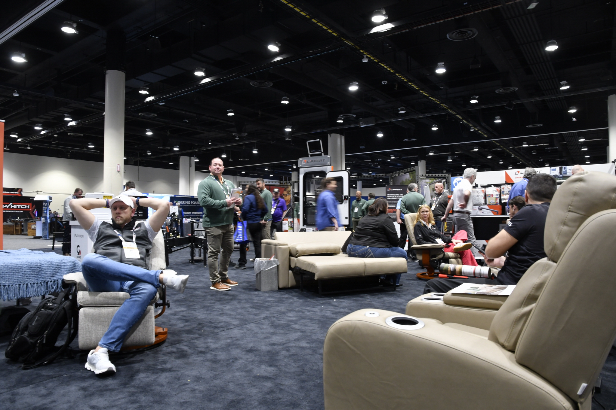 The Lippert display at the NTP-Stag SeaWide Expo featured a full range of RV recliners - always a popular way to relax at the end of a busy day!