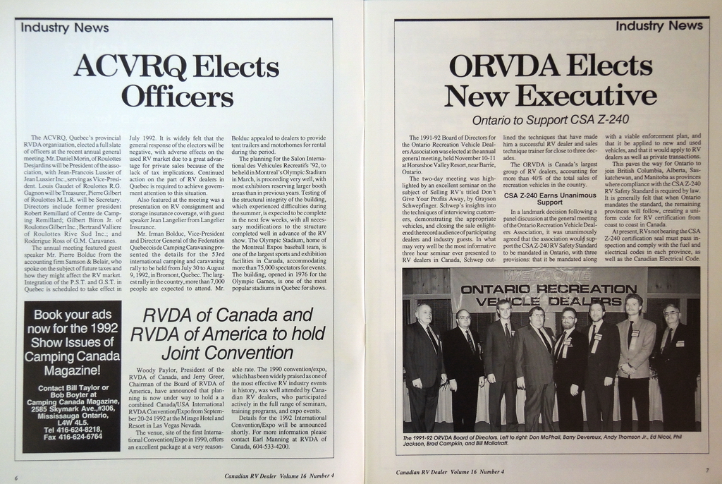 For more than 50 years, Canadian RV Dealer News has inc;luded update columns from RV associations across Canada.