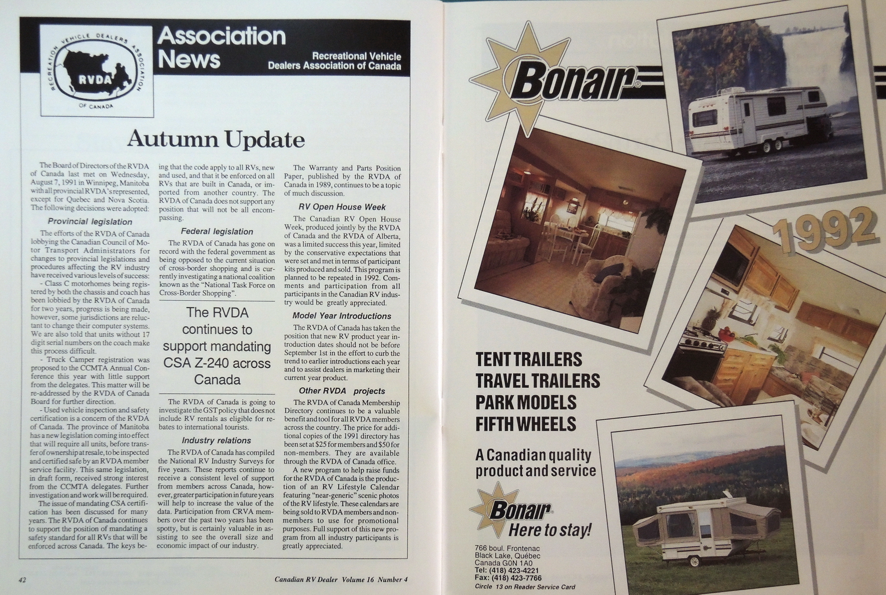 In the 1970s RV Dealer News helped form the RVDA of Canada.