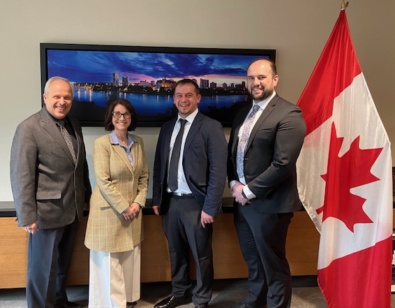 RV Industry Advocacy Day on Parliament Hill - Left to right: Nick Coroluick; The Honourable Kelly Block Conservative MP for Carlton Trail-Eagle Creek, Saskatchewan; Paul Mass; Travis Bromley