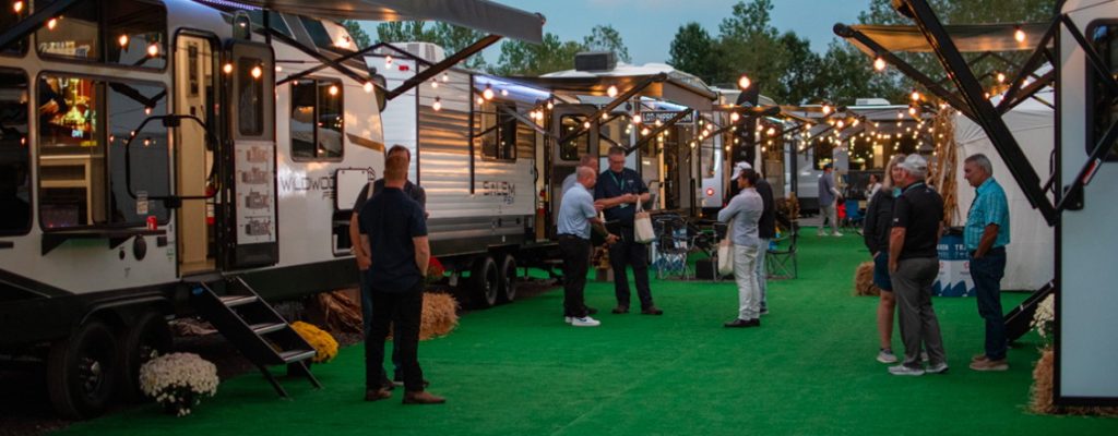 Scene from the Forest River Inc. Product Expo, - the 2026 Expo will take place September 18 - 20, 2026 in Elkhart, IN.