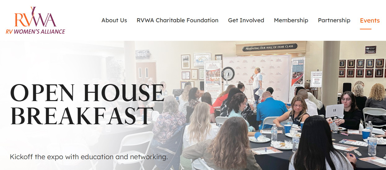 RV Women's Alliance IOpen House Breakfast, Elkhart IN. September 29, 2026.