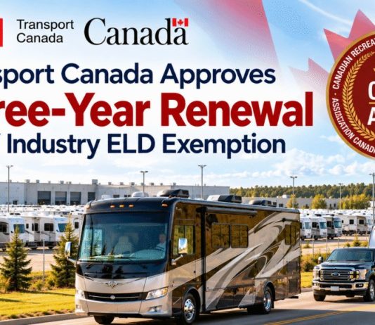 Transport Canada Approves Three-Year Renewal of RV Industry ELD Exemption Transport Canada has officially approved a three-year renewal of the Driveaway-Towaway Electronic Logging Device (ELD) Exemption, originally granted on October 19, 2023.