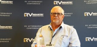 Art Tischer of Atlas Trailer Coach Products was honoured with the RVIA Jim Barker Award for lifetime achievement.