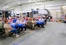 KZ-RV President Ryan Juday greets KZ and Venture RV owners at the 2023 rally in Shipshewana, IN.