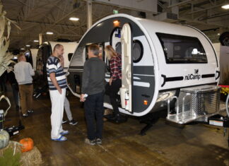 Toronto Fall RV Show visitors check out the nuCamp trailers at the Platinum RV display.