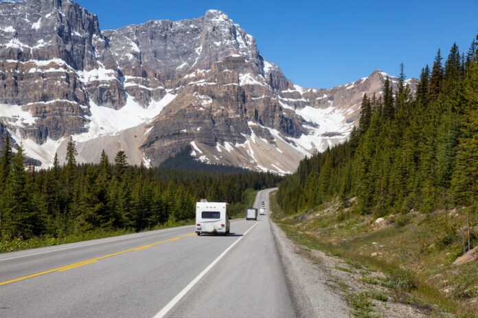 The beautiful Icefields Parkway in Banff National Park, Alberta, Canada, which is a magnet for RV owners and campers at whom the clean/green Duoetto Gen 3 is targeted