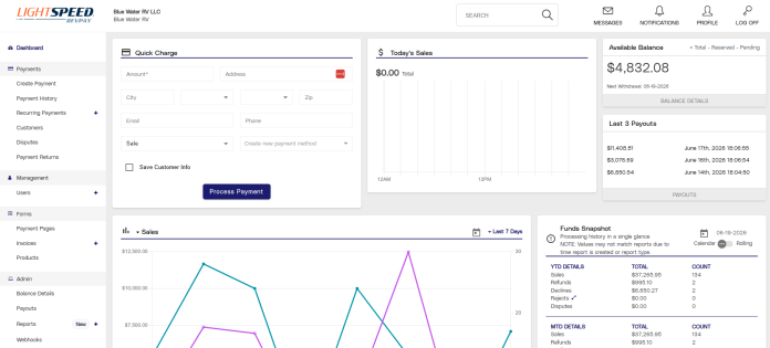 Lightspeed RevPay_payment overview_product image Lightspeed RevPay℠, is a new embedded payments platform built specifically for RV dealerships.